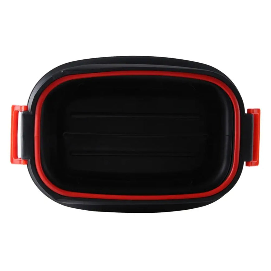 A black silicone or plastic container with a red inner rim and red side handles, shown from a top-down view on a plain white background.