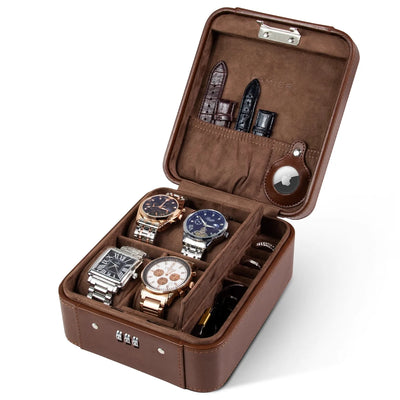 Travel Watch & Jewelry Case with Combination Lock – PU Leather Organizer