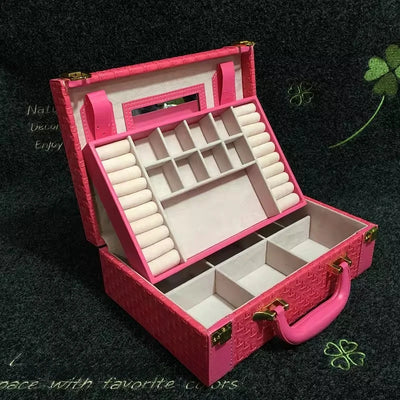 Leather Travel Jewelry Box with Mirror – Double-Layer Jewelry Organizer
