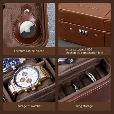 Travel Watch & Jewelry Case with Combination Lock – PU Leather Organizer
