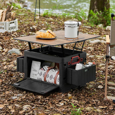 Folding Storage Box – Wooden Lid Camping & Trunk Organizer
