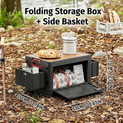 Folding Storage Box – Wooden Lid Camping & Trunk Organizer
