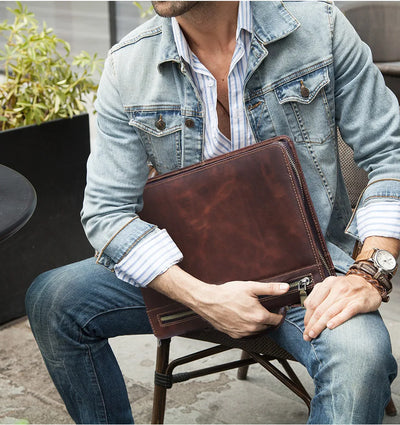 Leather Portfolio Organizer for MacBook & iPad – Travel Document Bag