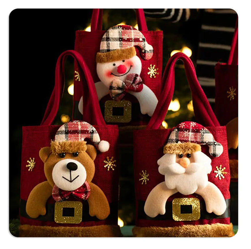 8-Pack Christmas Linen Gift Bags – Santa Candy & Treat Bags