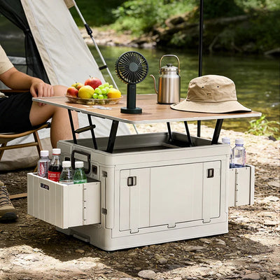 Folding Storage Box – Wooden Lid Camping & Trunk Organizer