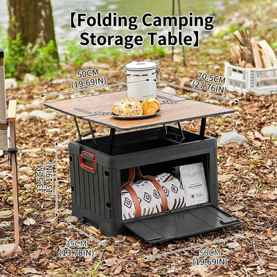 Folding Storage Box – Wooden Lid Camping & Trunk Organizer