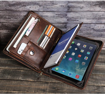 Leather Portfolio Organizer for MacBook & iPad – Travel Document Bag