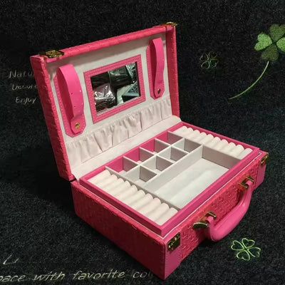 Leather Travel Jewelry Box with Mirror – Double-Layer Jewelry Organizer
