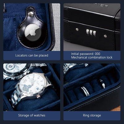 Travel Watch & Jewelry Case with Combination Lock – PU Leather Organizer