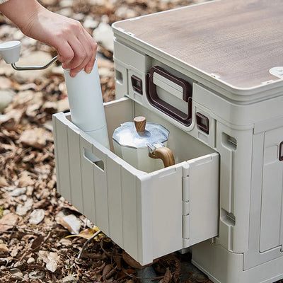 Folding Storage Box – Wooden Lid Camping & Trunk Organizer