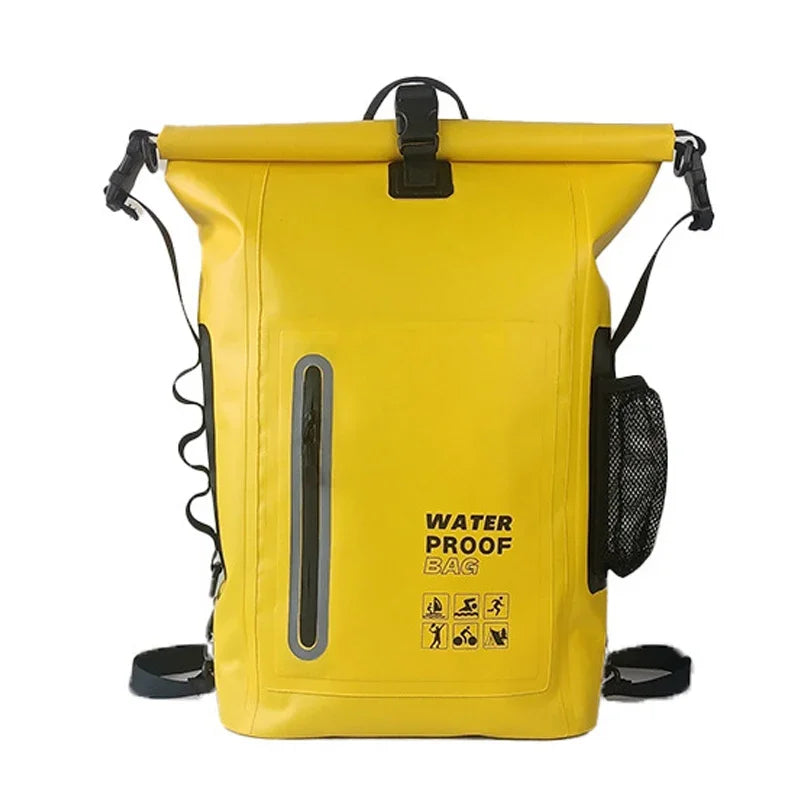 Green waterproof backpack on a white background