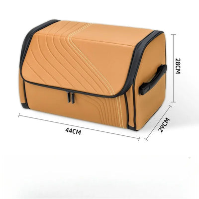 A tan and black soft-sided storage bag or organizer box shown on a white background with dimension lines and labels indicating 44cm width, 29cm depth, and 28cm height.