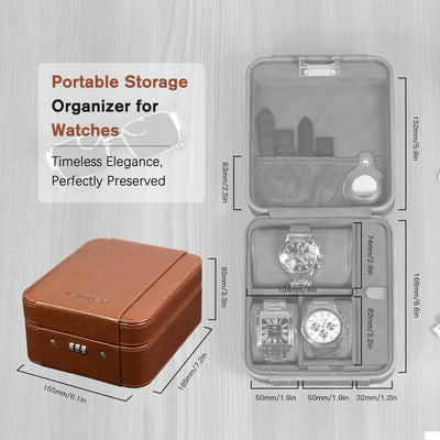 Travel Watch & Jewelry Case with Combination Lock – PU Leather Organizer
