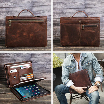 Leather Portfolio Organizer for MacBook & iPad – Travel Document Bag