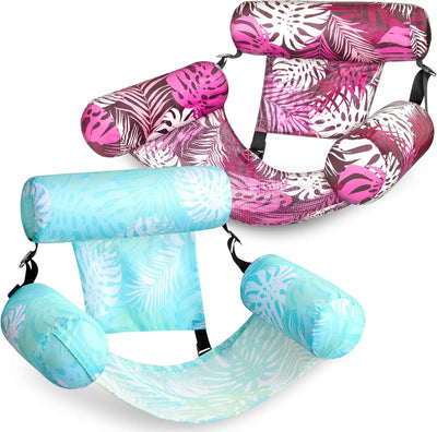 Two inflatable seat cushions with floral patterns on a white background
