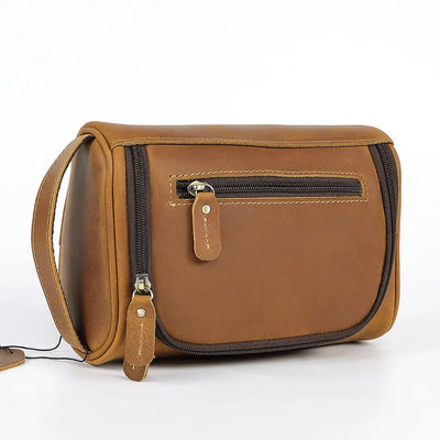 Top-Grain Leather Toiletry Bag for Men – Vintage Travel Organizer Pouch