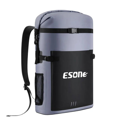 Gray and black backpack with 'ESONE' branding on a white background