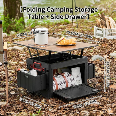 Folding Storage Box – Wooden Lid Camping & Trunk Organizer