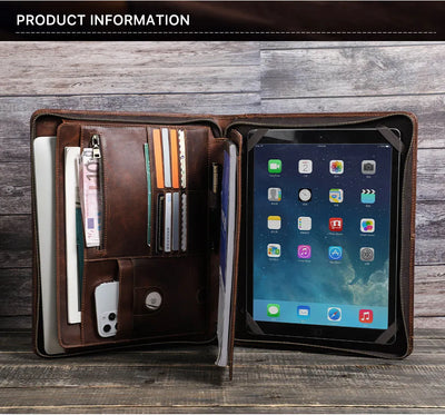 Leather Portfolio Organizer for MacBook & iPad – Travel Document Bag