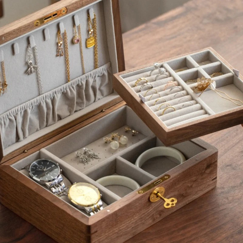 Solid Wood Travel Jewelry Box with Lock – Portable Jewelry Organizer