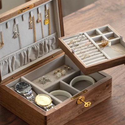 Solid Wood Travel Jewelry Box with Lock – Portable Jewelry Organizer