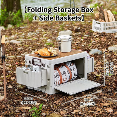 Folding Storage Box – Wooden Lid Camping & Trunk Organizer