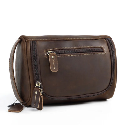 Top-Grain Leather Toiletry Bag for Men – Vintage Travel Organizer Pouch