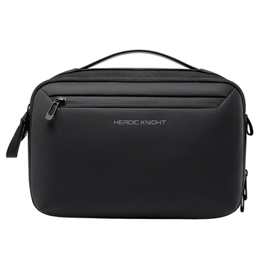 A black textured zippered travel pouch with a top handle and the brand name 'HEROIC KNIGHT' printed in white on the front, set against a plain white background.