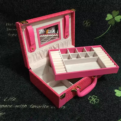 Leather Travel Jewelry Box with Mirror – Double-Layer Jewelry Organizer