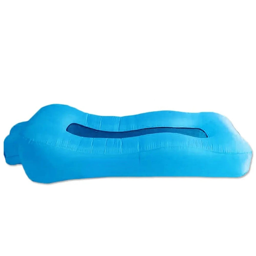 Blue inflatable pillow with dimensions and Otautau logo on a white background