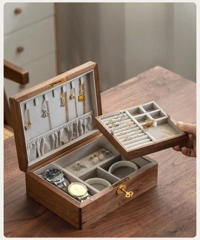 Solid Wood Travel Jewelry Box with Lock – Portable Jewelry Organizer