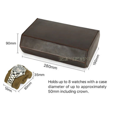 8-Slot Genuine Leather Watch Box – Vintage Watch Storage Organizer