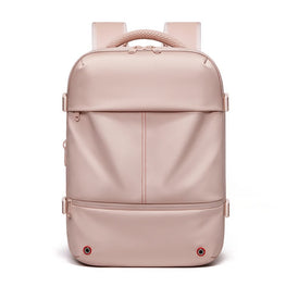 Pink backpack on a white background