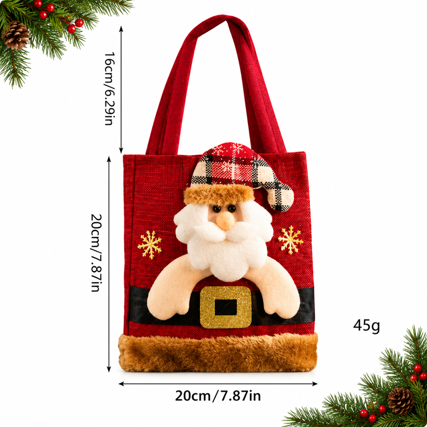 8-Pack Christmas Linen Gift Bags – Santa Candy & Treat Bags