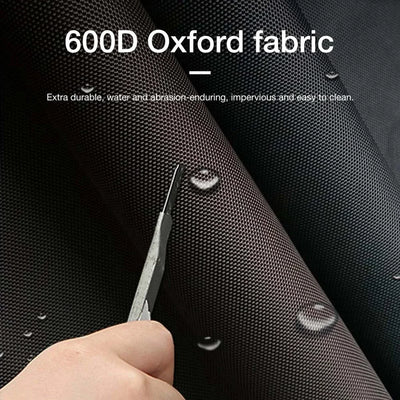 600D Oxford fabric with a knife trying to cut through it, showing its durability.