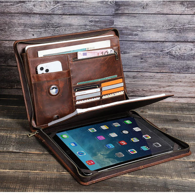 Leather Portfolio Organizer for MacBook & iPad – Travel Document Bag