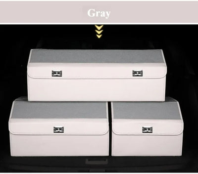 Three gray fabric storage boxes stacked in a pyramid arrangement on a black background, with a gray label at the top reading 'Gray'.