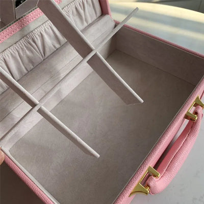 Leather Travel Jewelry Box with Mirror – Double-Layer Jewelry Organizer