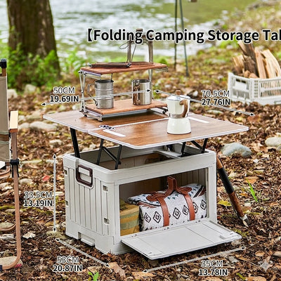 Folding Storage Box – Wooden Lid Camping & Trunk Organizer
