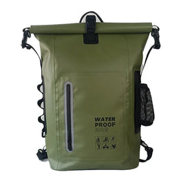 Green waterproof backpack on a white background