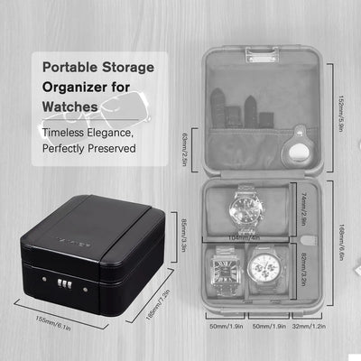 Travel Watch & Jewelry Case with Combination Lock – PU Leather Organizer