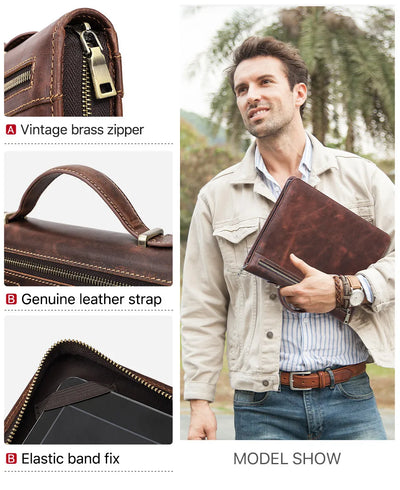 Leather Portfolio Organizer for MacBook & iPad – Travel Document Bag