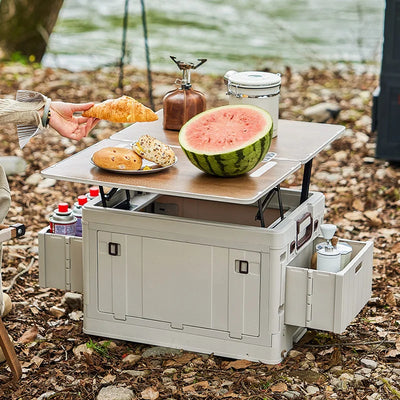 Folding Storage Box – Wooden Lid Camping & Trunk Organizer