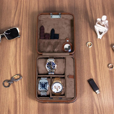 Travel Watch & Jewelry Case with Combination Lock – PU Leather Organizer