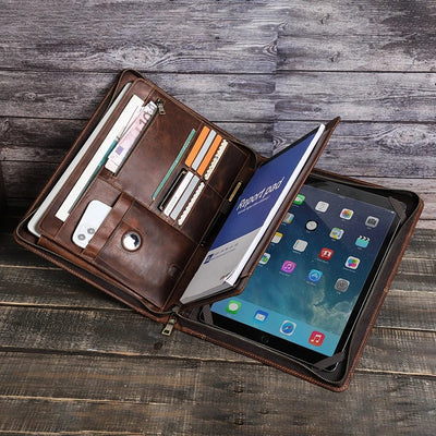 Leather Portfolio Organizer for MacBook & iPad – Travel Document Bag