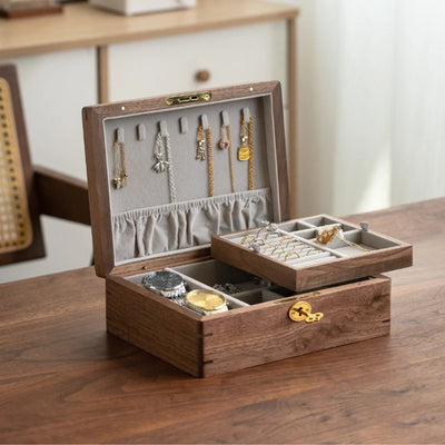 Solid Wood Travel Jewelry Box with Lock – Portable Jewelry Organizer