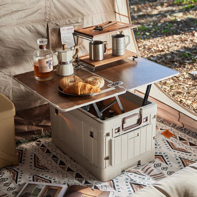 Folding Storage Box – Wooden Lid Camping & Trunk Organizer