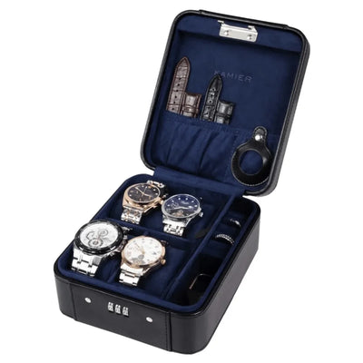 Travel Watch & Jewelry Case with Combination Lock – PU Leather Organizer