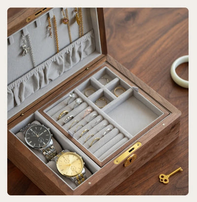 Solid Wood Travel Jewelry Box with Lock – Portable Jewelry Organizer