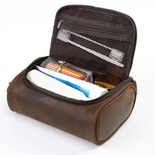 Top-Grain Leather Toiletry Bag for Men – Vintage Travel Organizer Pouch